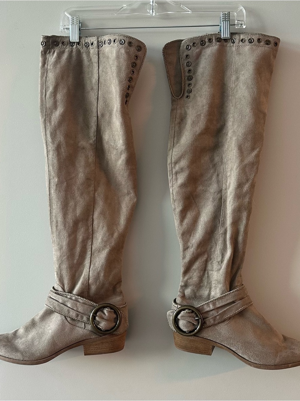 Knee-High Suede Boots - Taupe